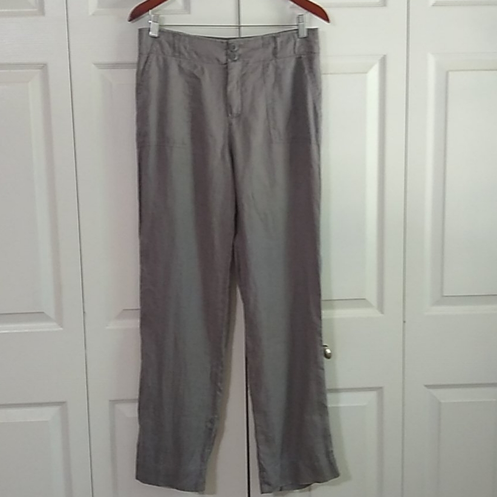 Tahari 100 Linen grey straight leg. Pants size zip fly